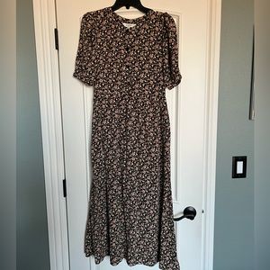 Joie Midi brown silk floral dress